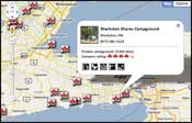 Campground search results on Google maps  