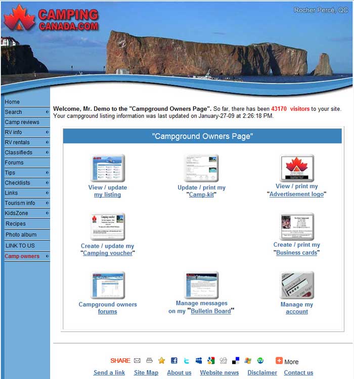 Sample owners page