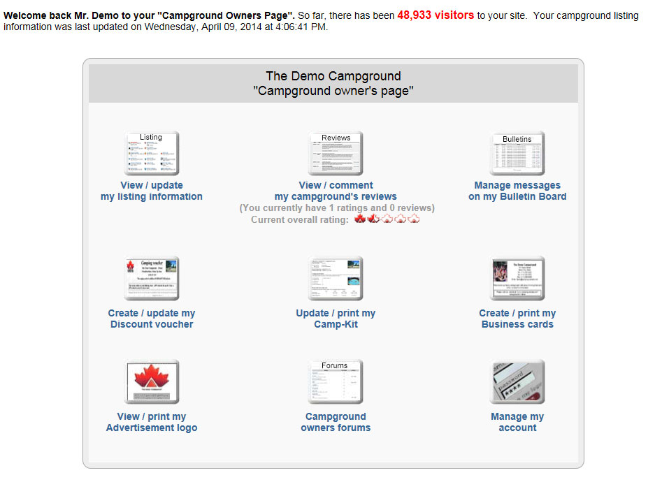 Sample owners page